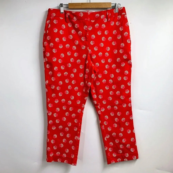 Lands End Women's Mid Rise Straight Leg Bright Cherry Cropped Pants Size 12P NWT - Picture 1 of 16